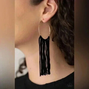 Flauntable Fringe Black Earrings